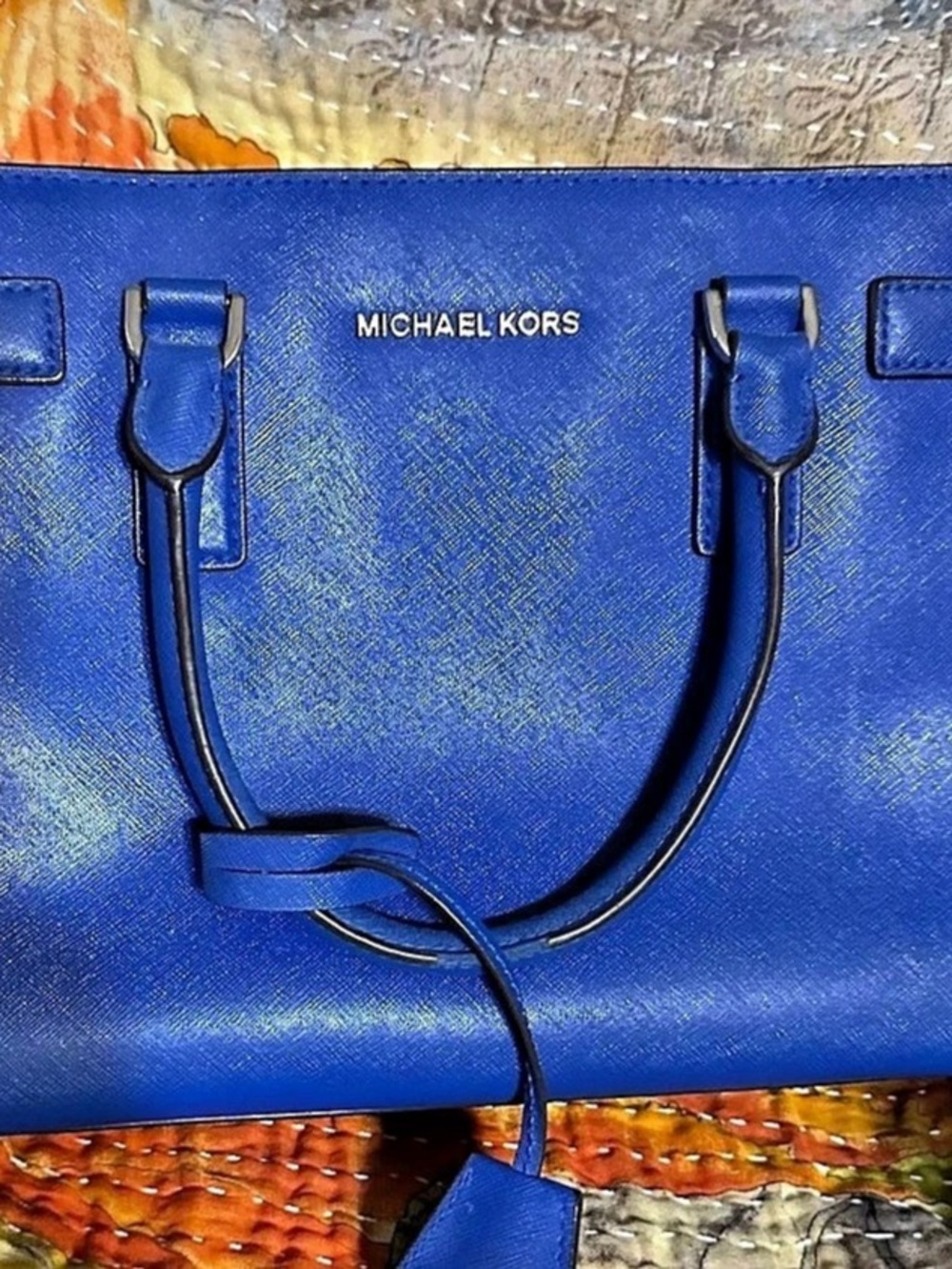 Michael Kors Sutton Medium Saffiano Leather Satchel Blue Tote